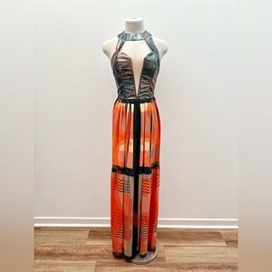 Elegant Multicolor Halter Maxi Dress